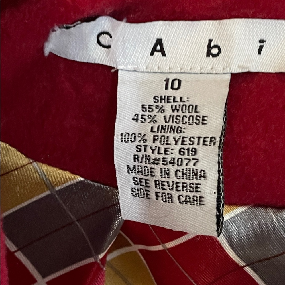 CAbi Red Pea Coat with Colorful Lining - Picture 2 of 5